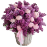 Корзина «Сиреневый рассвет» с сиренью и розовыми пионами