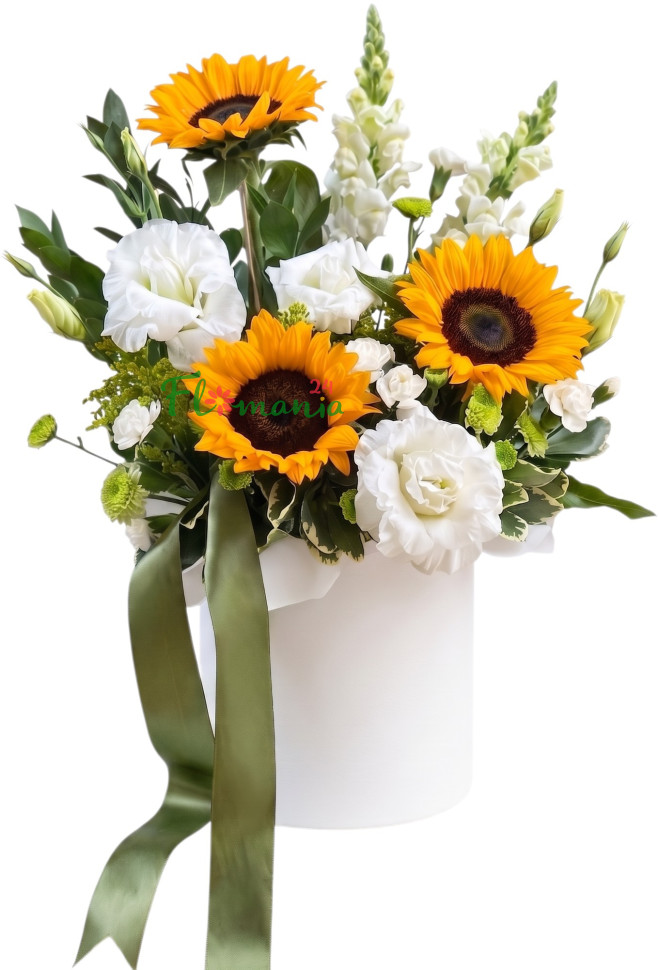 Композиция из подсолнухов и эустомы «Золотой час»
